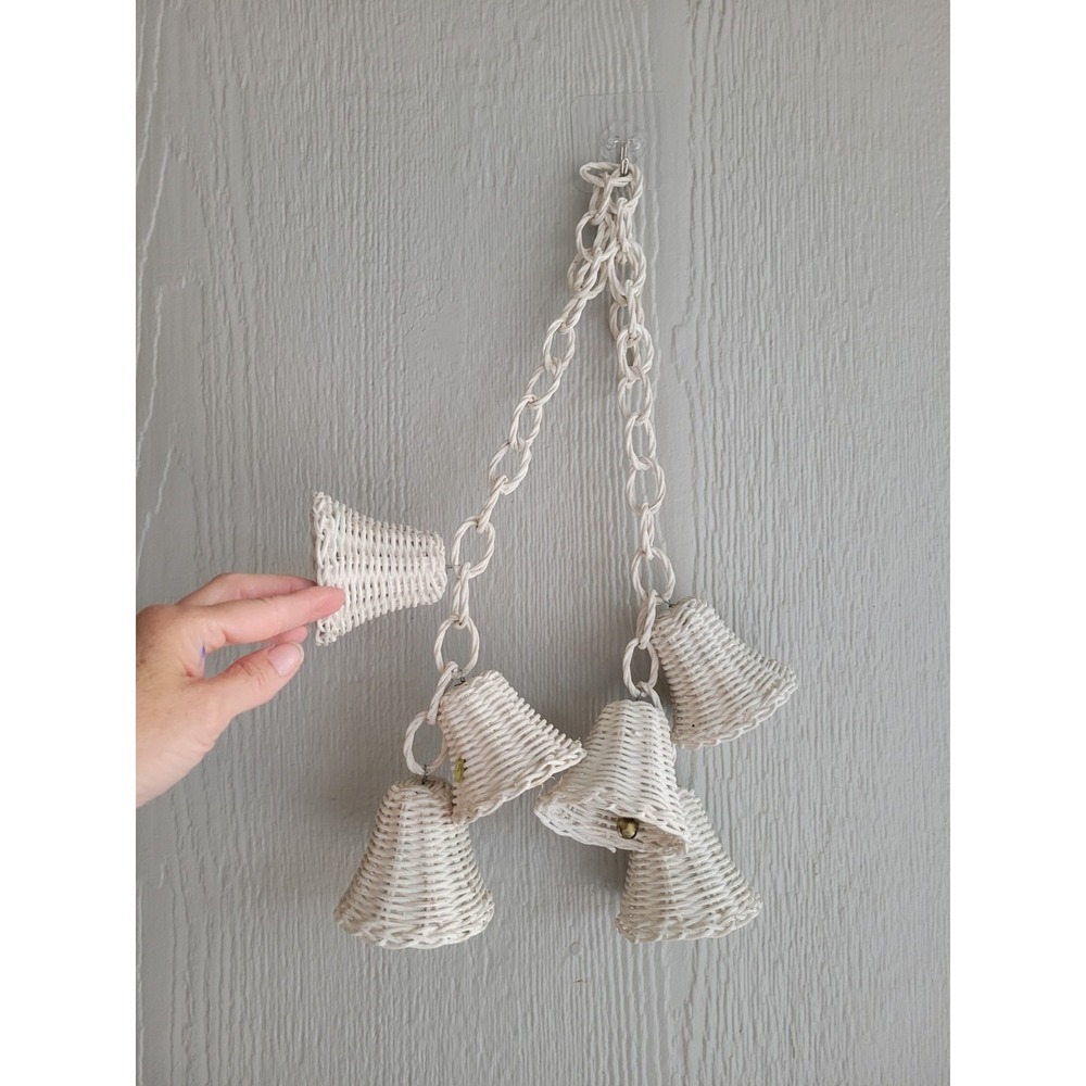 Vintage Wicker Bell Clusters Hanging Decor Made in Hong Kong Mid Century Boho 2